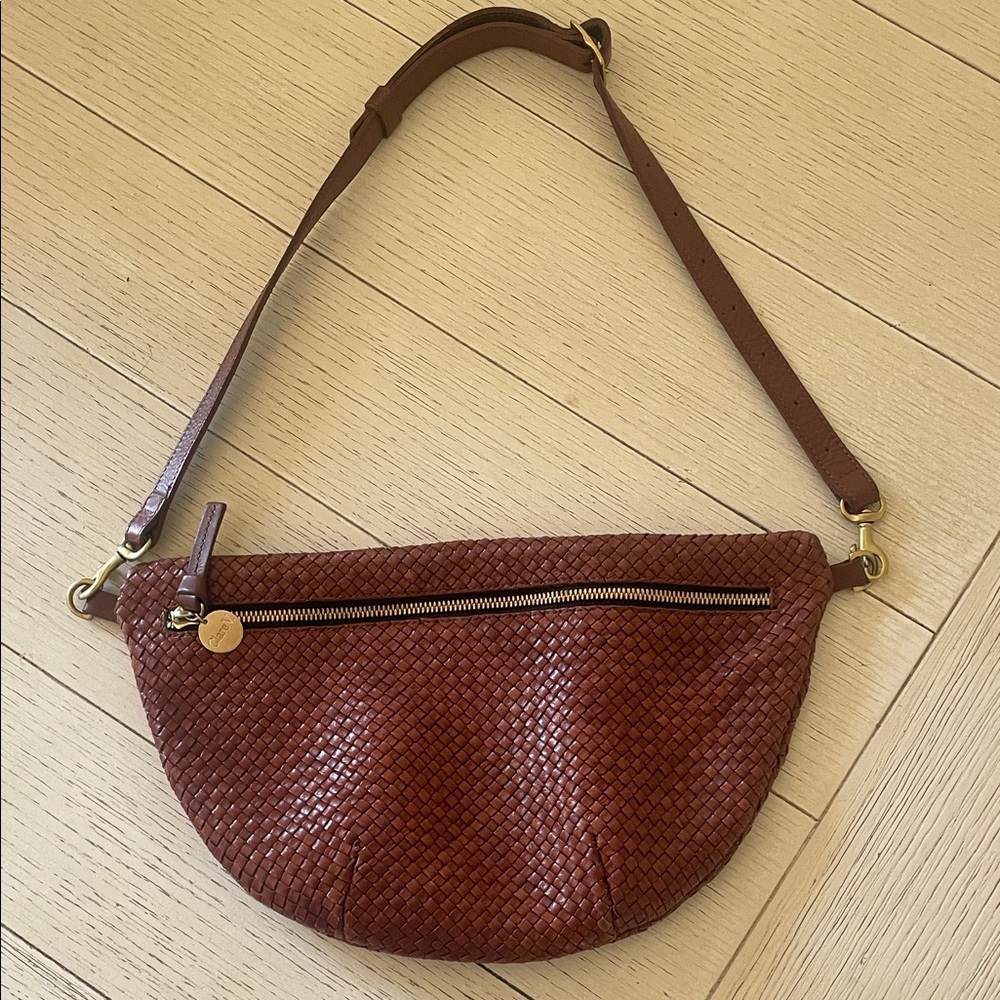 Clare V Brown Woven Leather Crossbody Bag